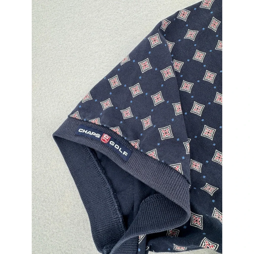 VTG Chaps Ralph Lauren Short Sleeve Polo‎ Shirt Men's M Blue Diamond Dotted
